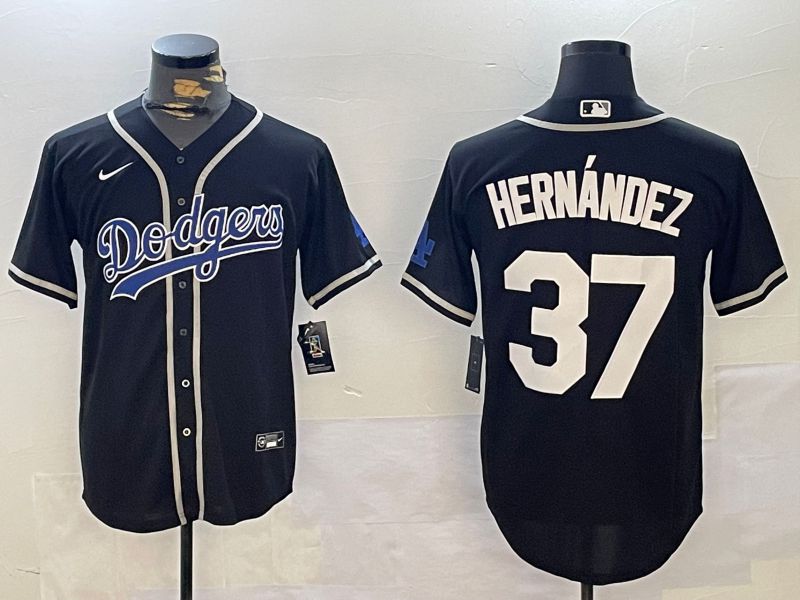 Men Los Angeles Dodgers 37 Hernandez Black Game 2024 Nike MLB Jersey style 11216